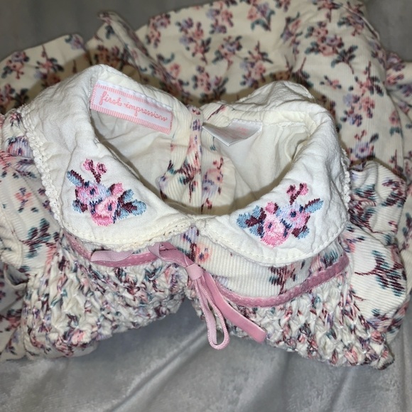 First impressions vintage corduroy Floral Pink White 6 months Dress Peter Pan - Picture 5 of 7